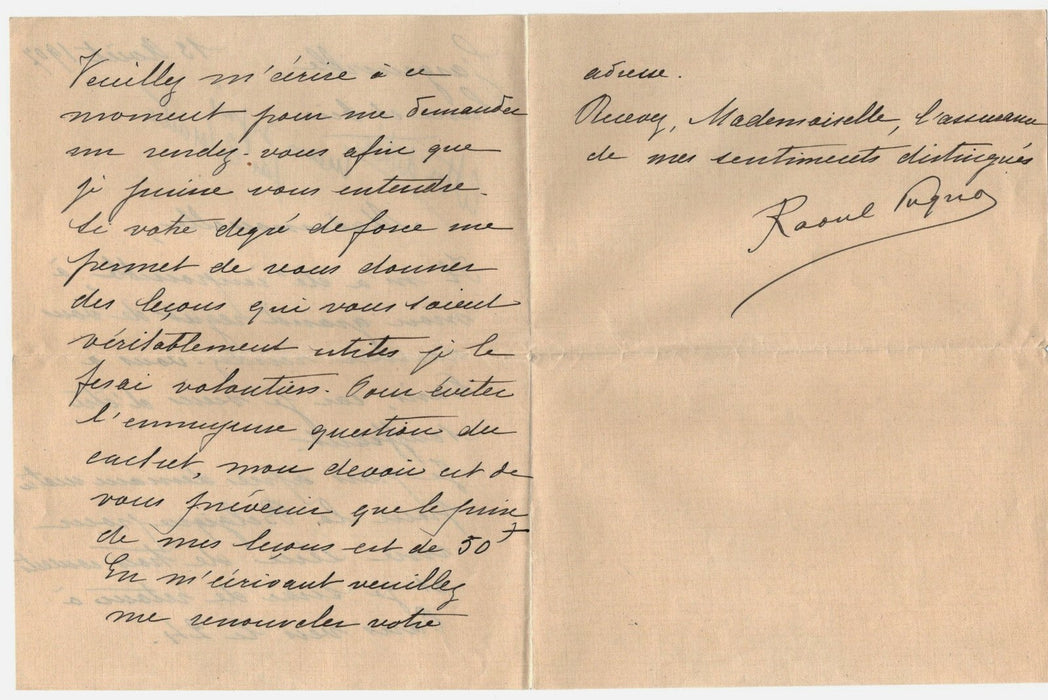 Raoul PUGNO note autographe exercice de musique ET 2 lettres signée cours