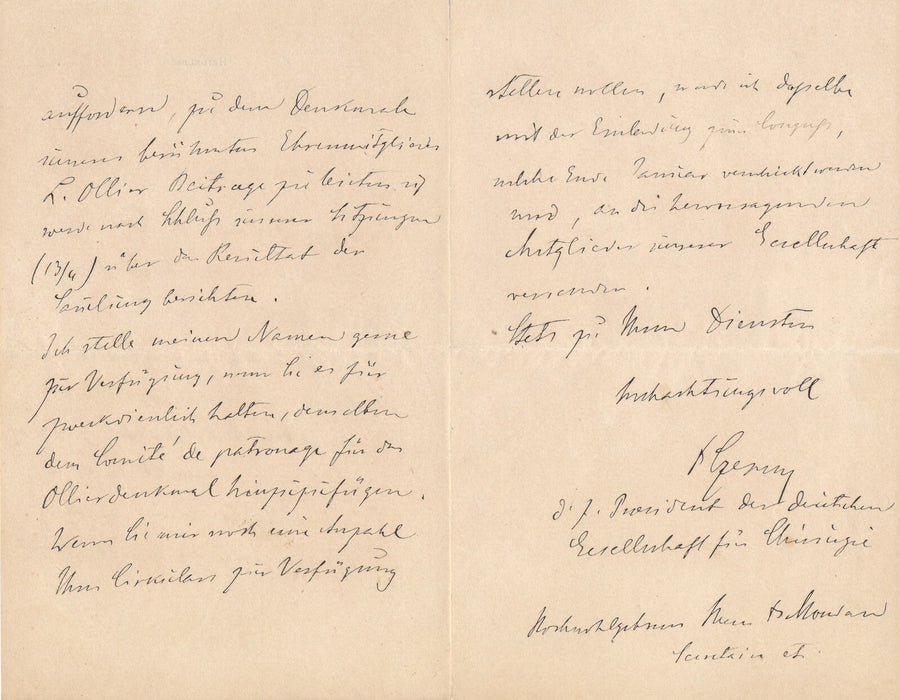 Vincenz CZERNY chirurgie allemand 2 lettres autographes Ollier Gallavardin