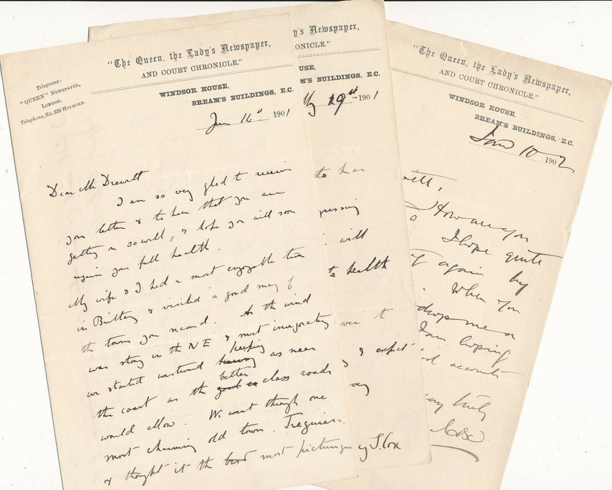Percy S. COX The Queen the Lady’s Newspaper 3 lettres autographes signées