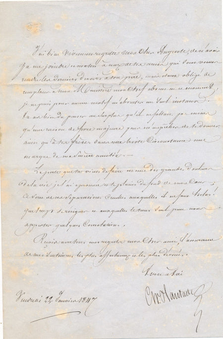 Charles-François PLANTADE lettre autographe signée condoléances 1847