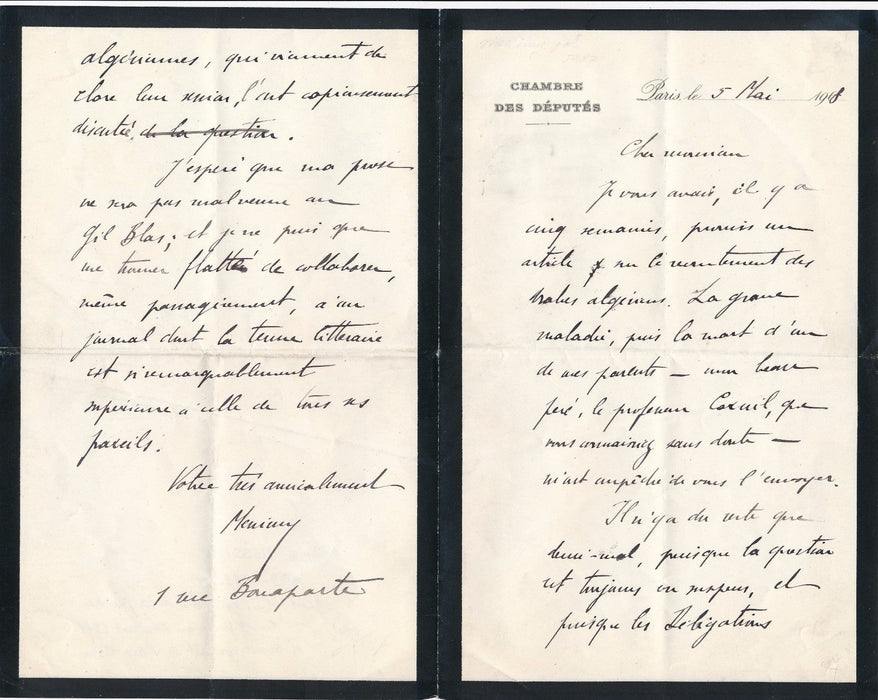 Algérie algériens Délégations Adolphe Messimy lettre autographe signée Gil Blas