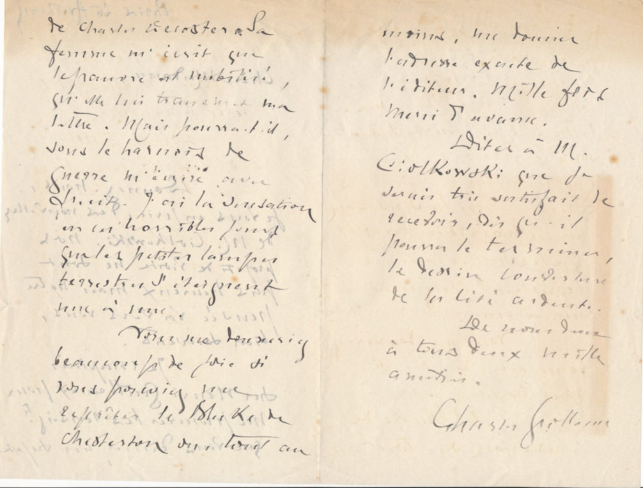 Charles GROLLEAU intéressante correspondance 4 lettres poésie Guilbeaux guerre