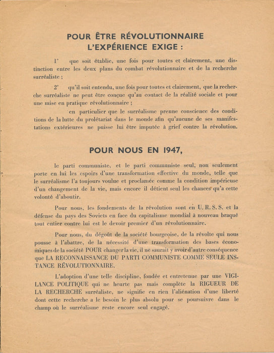 Manifeste surréalistes-révolutionnaires surréalisme Révolution 1947 Breton