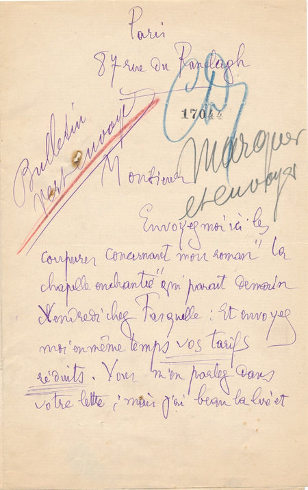Paul FAURE Lettre autographe signée presse La Chapelle enchantée