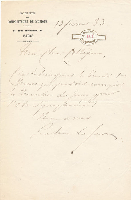 compositeur Gustave LEFÈVRE 4 lettres autographes signées belle correspondance