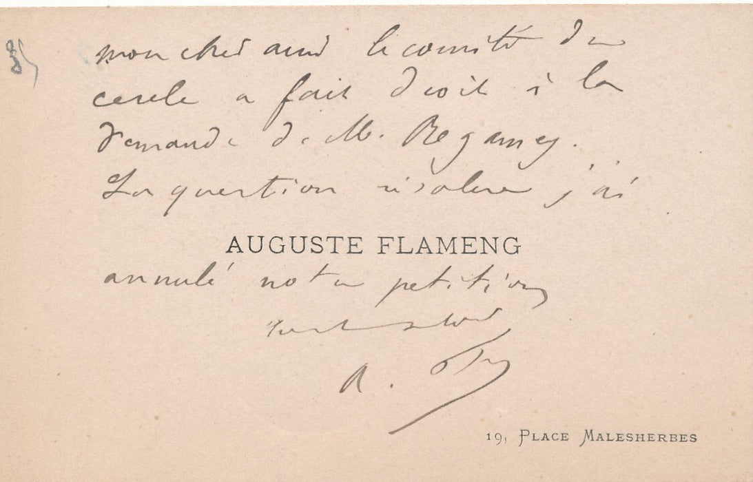 A. FLAMENG 1 lettre autographe signée 4 carte de visite Alliance Arts Cercle