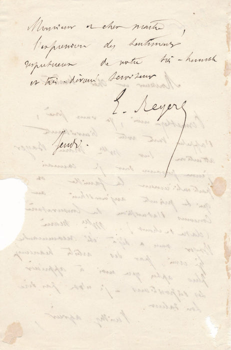 Ernest REYER lettre autographe signée recommande Marie Bayer chant concours