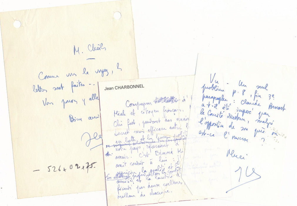 Jean CHARBONNEL Corrèze Brive 10 lettres autographes signées ET 8 CAS