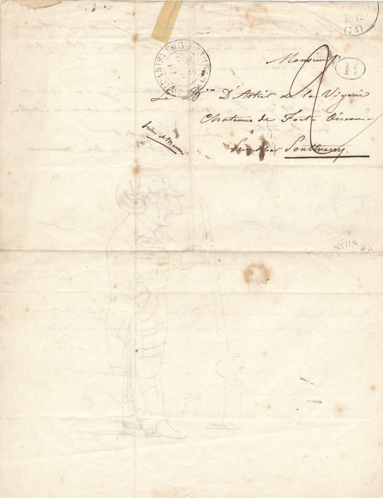 À Louis-Emmanuel, baron d'Astier de LA VIGERIE lettre avec4 DESSINS chasse