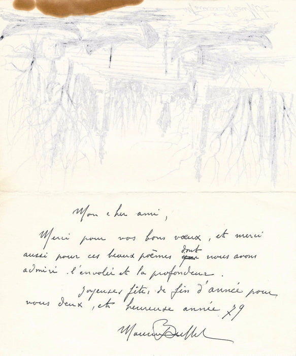 Maurice Buffet dessin original encre signé lettre illustrée autographe Laval 