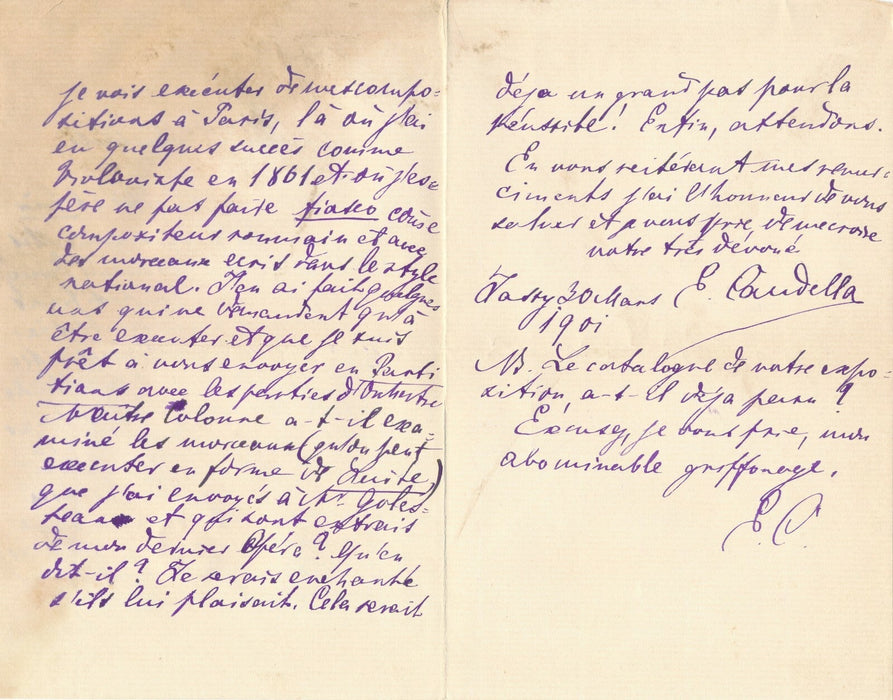 compositeur Roumain Edouard CAUDELLA 3 lettres autographe signées reconnaissance