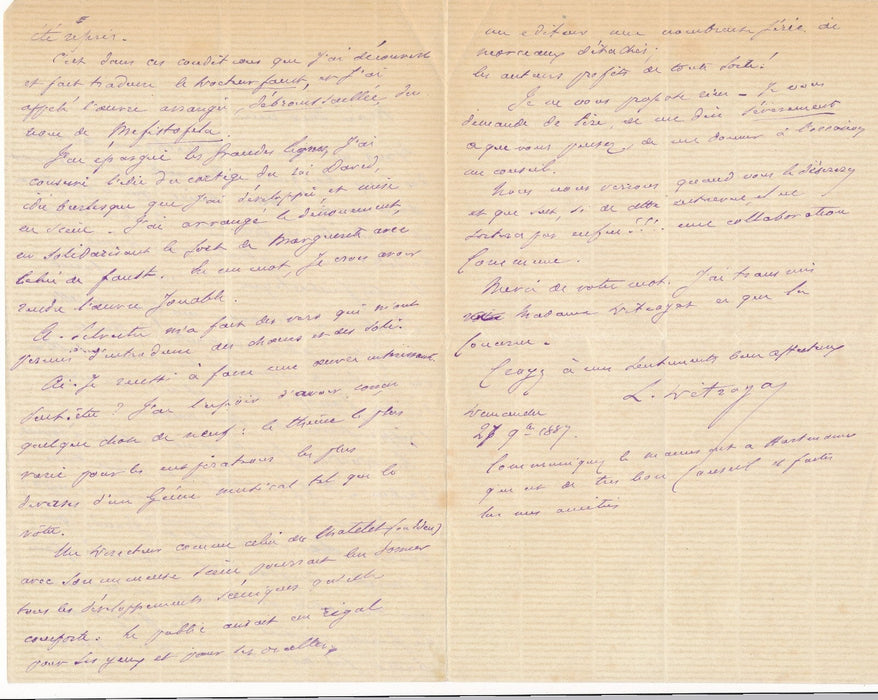 2 lettres autographes signées Léonce DÉTROYAT propose un nouveau ballet Massenet