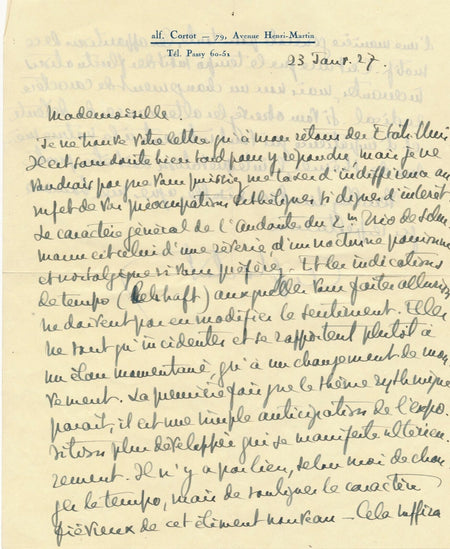 Alfred CORTOT  belle  lettre autographe signée sur le 2e trio de Schumann