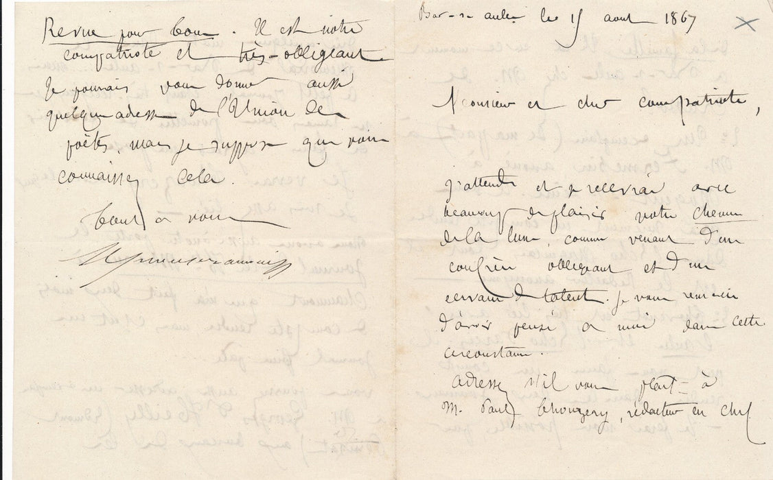 Alphonse BAUDOUIN  7 lettres autographes signées à Eugène de LA COTTIÈRE Aube
