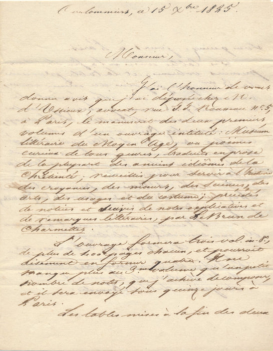 Edition Philippe-Alexandre LE BRUN DE CHARMETTES 2 lettres autographes signées