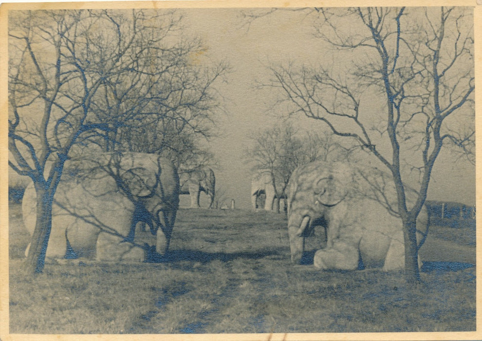 Laos ? Cambodge ? éléphants sculpture 4 photographies d’époque parc mer pêcheurs