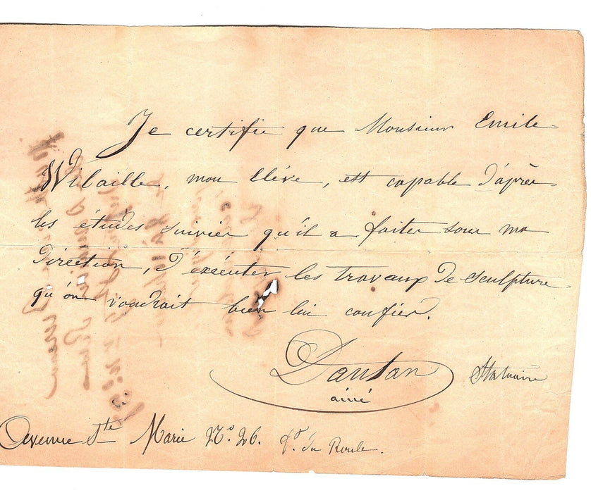 DANTAN aîné élève Gabriel Émile WIBAILLE 2 lettres autographes signées 1837