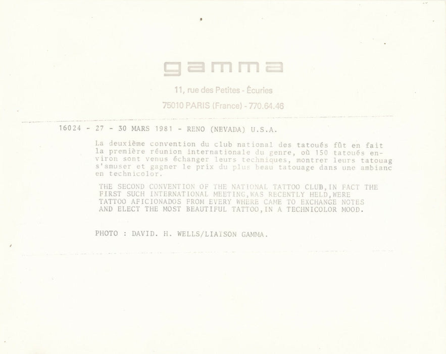 Le tatoué, 1981 club national des tatoués, Reno Etats-Unis photo photographie