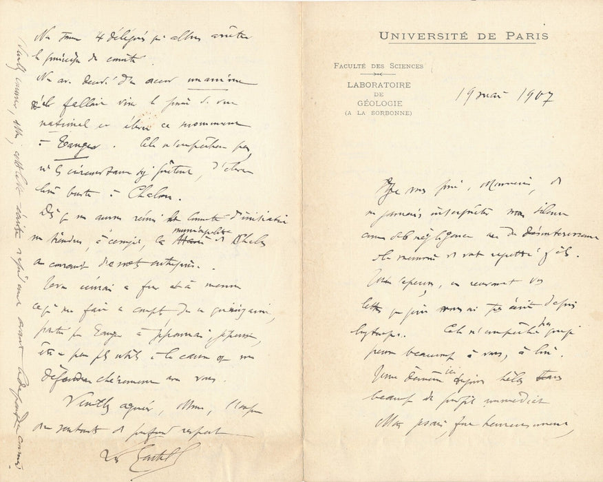 Louis GENTIL géologue 2 lettres autographes affaire Emile Mauchamp Chalon