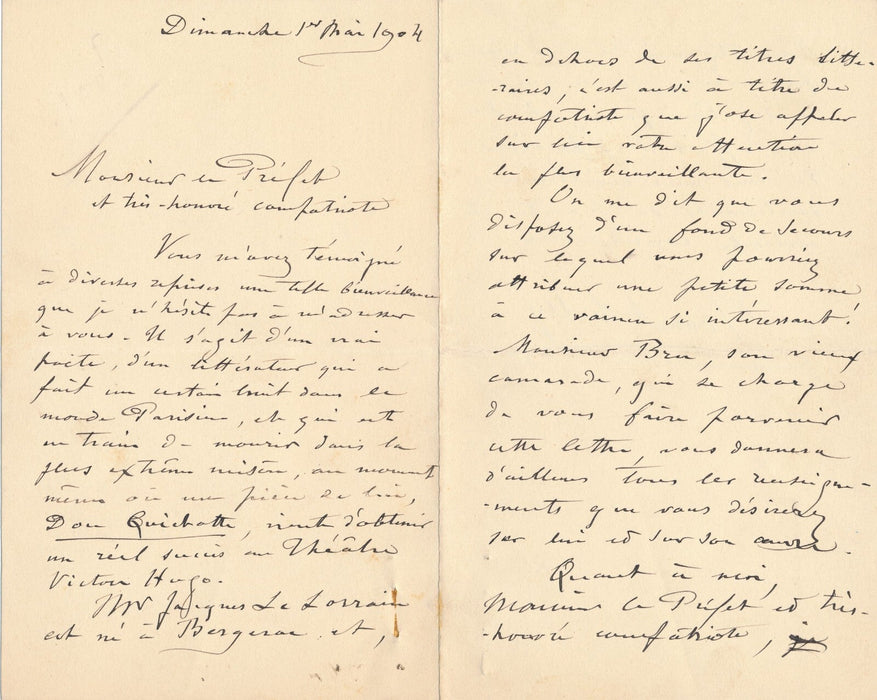 MOUNET-SULLY défend Jacques LE LORRAIN et DESSIN lettre autographe signée