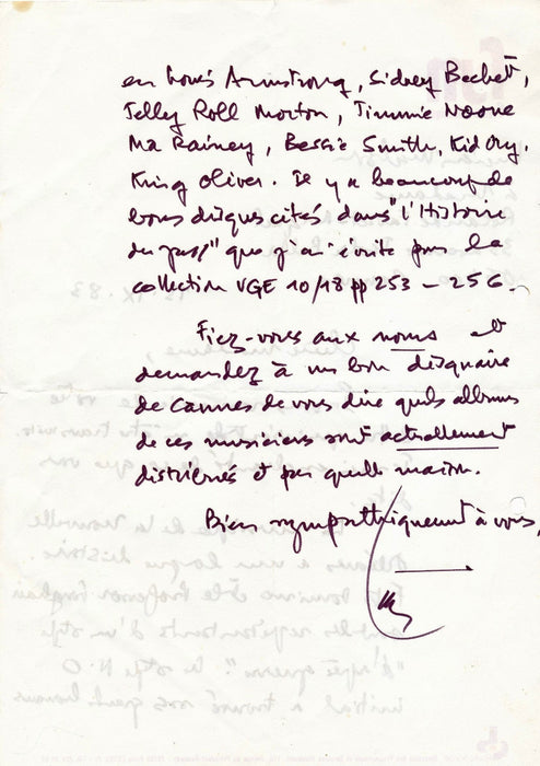 Musique Lucien Malson Jazz lettre autographe signée Nouvel Orléans musiciens