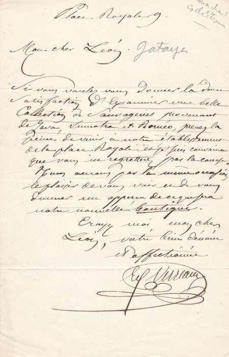 Edouard VERREAUX naturaliste marchand des sauvageries lettre autographe signée