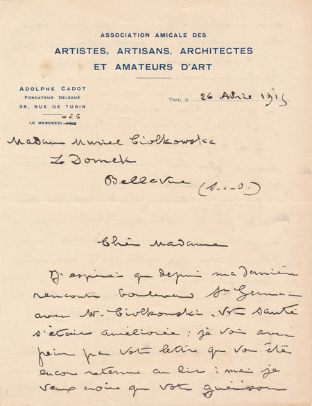 Adolphe CADOT échange journaliste Ciolkowska lettre autographe signée The Egoist