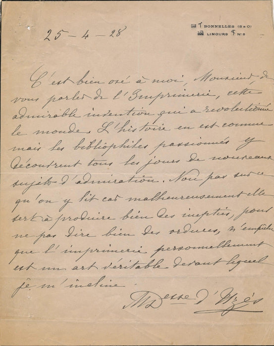 Duchesse d Uzès Mortemart Lettre autographe signée et carte imprimerie histoire
