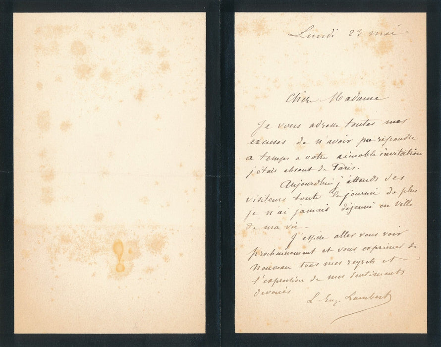 Eugène Lambert peintre animalier 5 lettres autographe son fils son travail