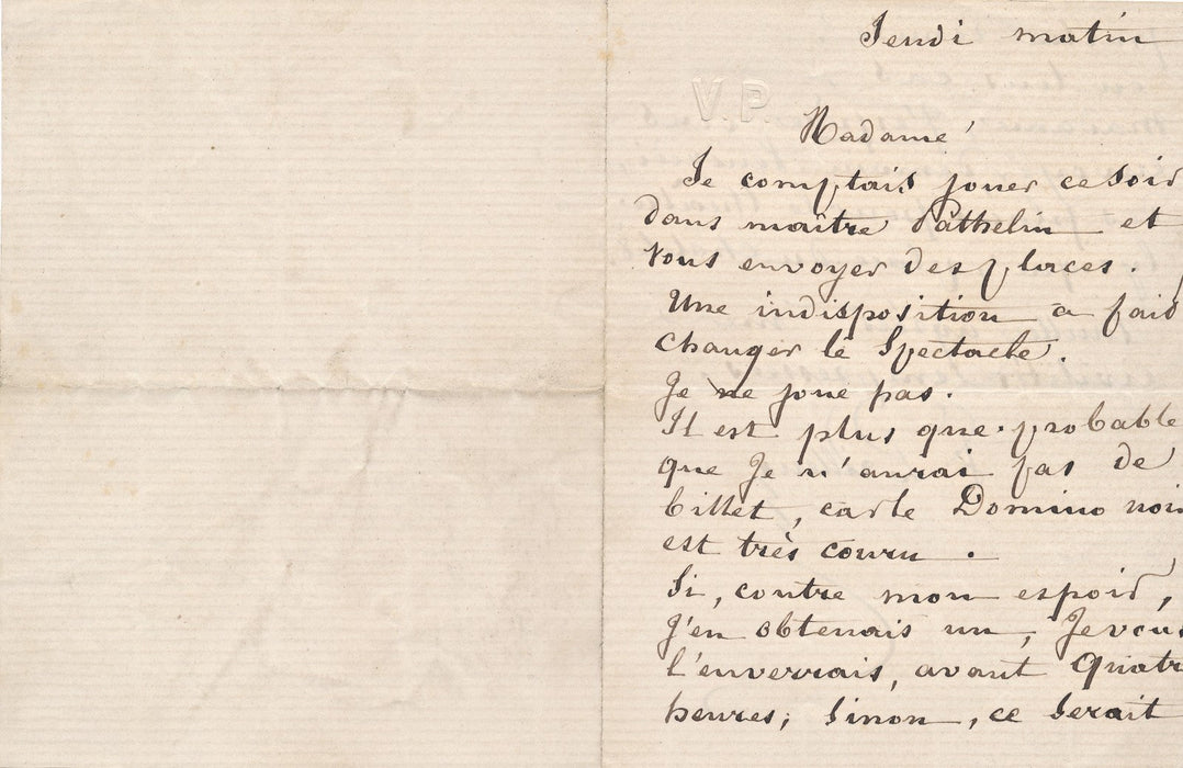 Opéra Victor PRILLEUX 1814-1876 librettiste artiste lettre autographe Pathelin