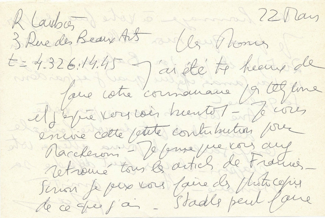 René LAUBIÈS lettre autographe signée mémoire François Pluchart Henri Maccheroni