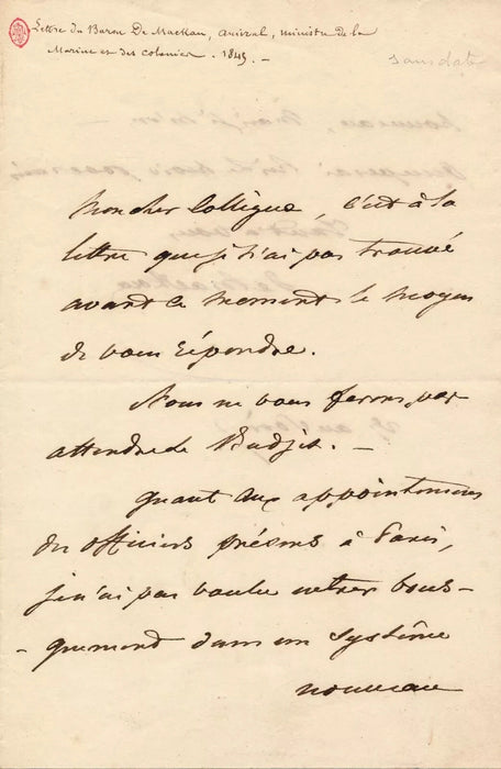 Militaria marine Amiral MACKAU bel ensemble 6 lettres autographes signées