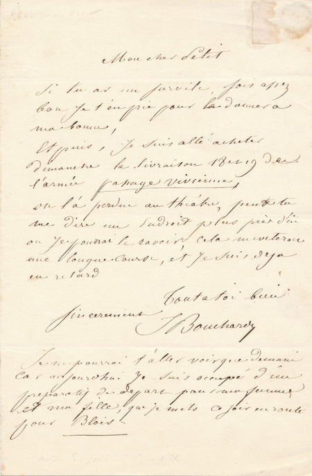 Joseph BOUCHARDY graveur à Alfred ALBERT lettre autographe signée