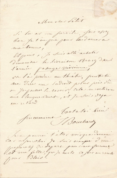Joseph BOUCHARDY graveur à Alfred ALBERT lettre autographe signée