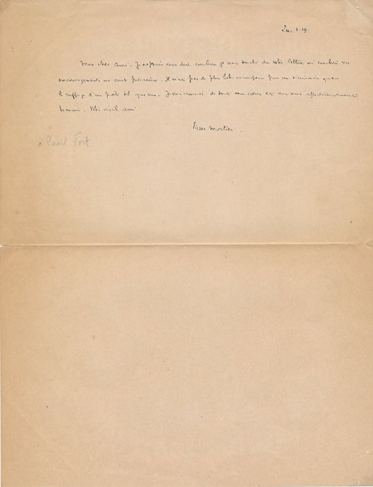 Pierre MORTIER dramaturge romancier lettre autographe signée à Paul FORT