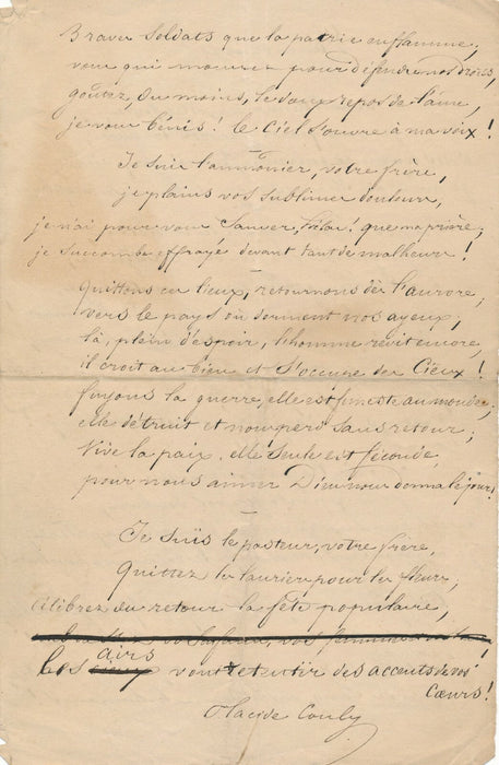 Placide COULY théâtre chanson manuscrit autographe signé aumonier guerre