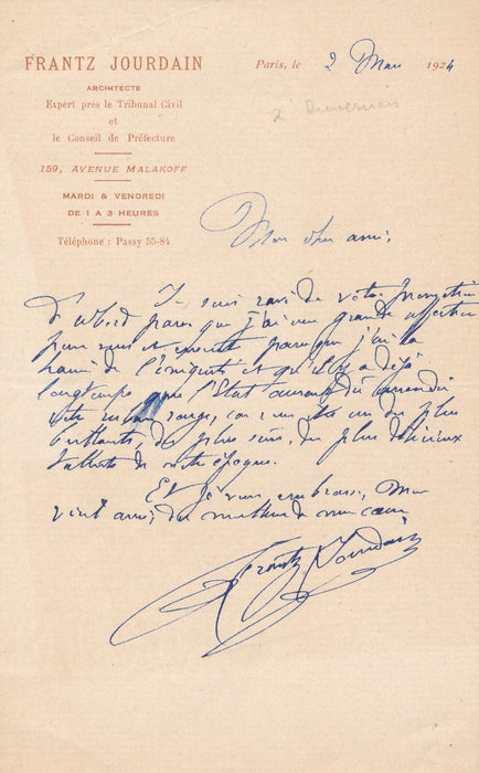 Frantz JOURDAIN à dramaturge et scénariste Henri Duvernois 4 lettres autographes
