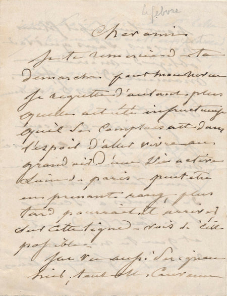 peintre Charles LEFEBVRE va à Sceau faire 2 études de plantes lettre autographe
