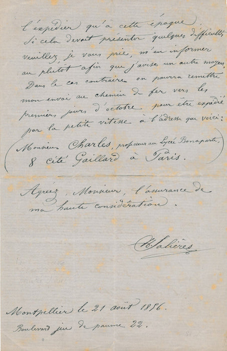 Paul-Narcisse SALIÈRES peintre lettre autographe retour oeuvre Belgique