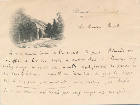 Religion Cardinal Mathieu lettre autographe signée Villa Wolkonsky