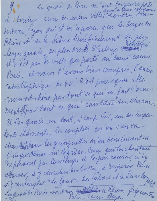René Louis DOYON beau manuscrit autographe signé 9 p. Quais de Paris et 3 LAS
