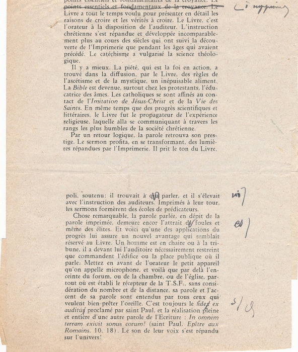 Eugène-Louis Julien eveque Arras textes corrections autographes imprimerie 