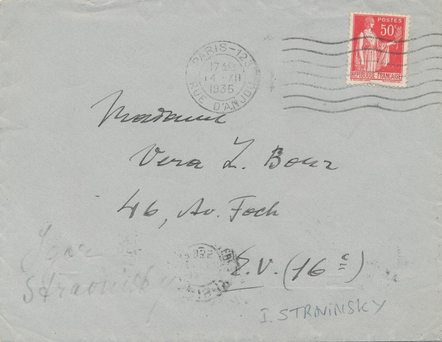 Igor STRAVINSKY lettre autographe signée à cantatrice Vera Nimidoff