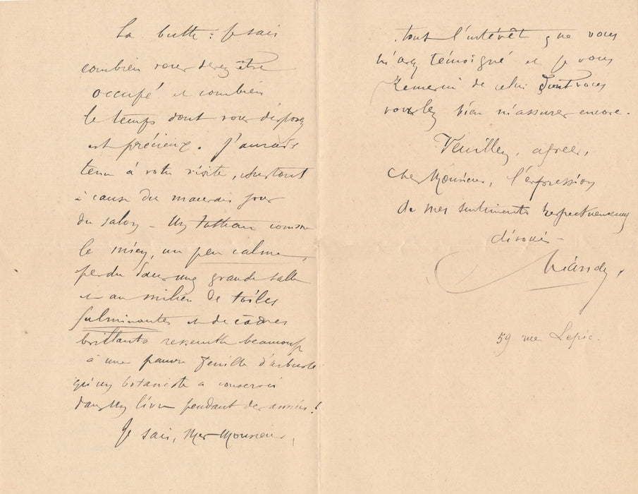 Charles LÉANDRE invit Léonce Bénédite atelier à Montmatre lettre autographe
