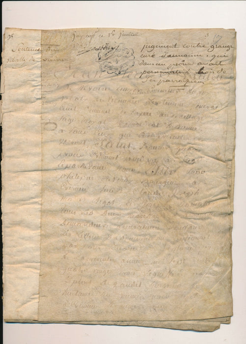 Jugement 1783 Isère J.-P. Chevalier de Rivoire contre vicaire Grange Annoisin 