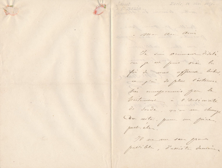 Musique Théophile SEMET lettre autographe signée des "bobos" l'empêche...