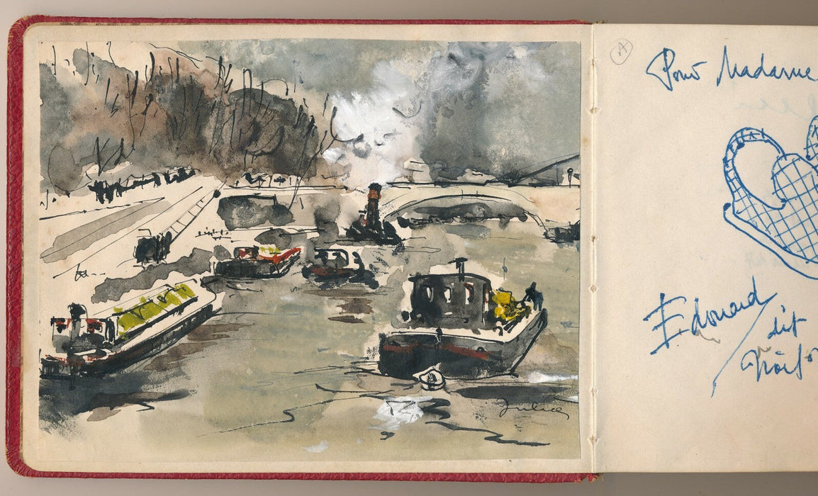 ALBUM AMICORUM 17 signatures Sacha Guitry Louis Jouvet Darrieux et 1 aquarelle