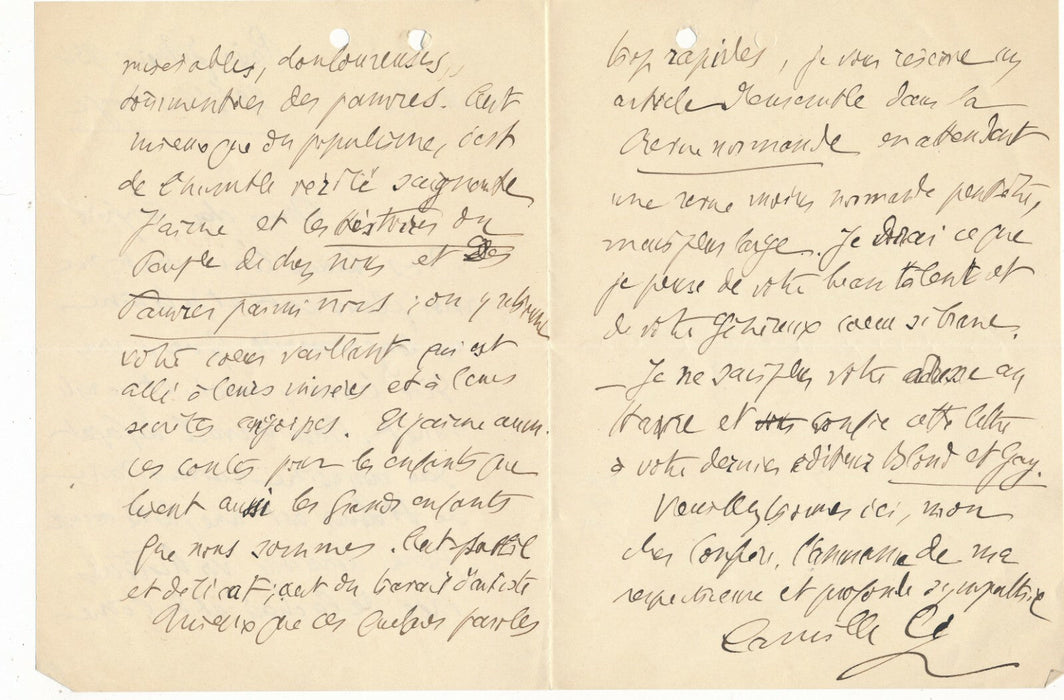 Camille Cé à Céline LHOTTE Lettre autographe signée mieux que le populisme