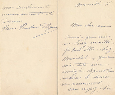 Renée RICHARD opéra chanteuse lettre autographe signée palmes instruction