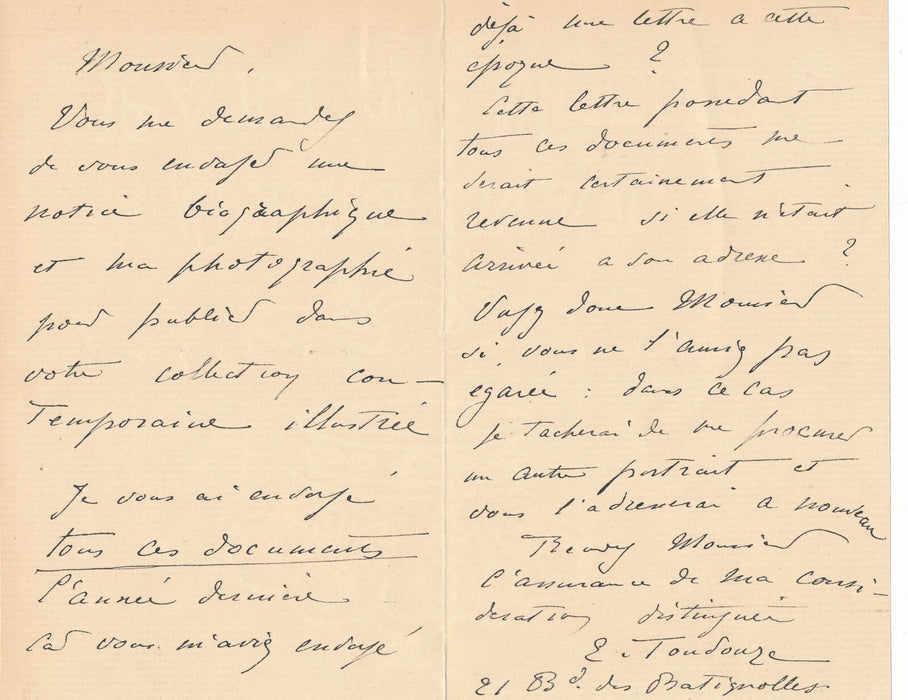 Edouard TOUDOUZE 3 lettres autographe signées vente tableau palette